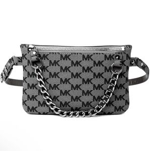 Michael Kors Gray and Black MK Logo Chain Strap Belt Bag